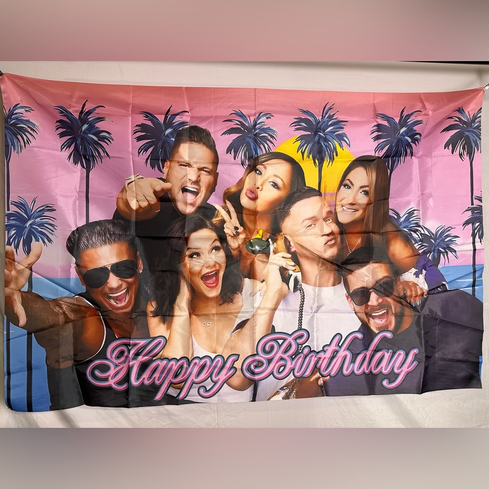 Jersey Shore Happy Birthday Backdrop Banner 5x3Ft.
